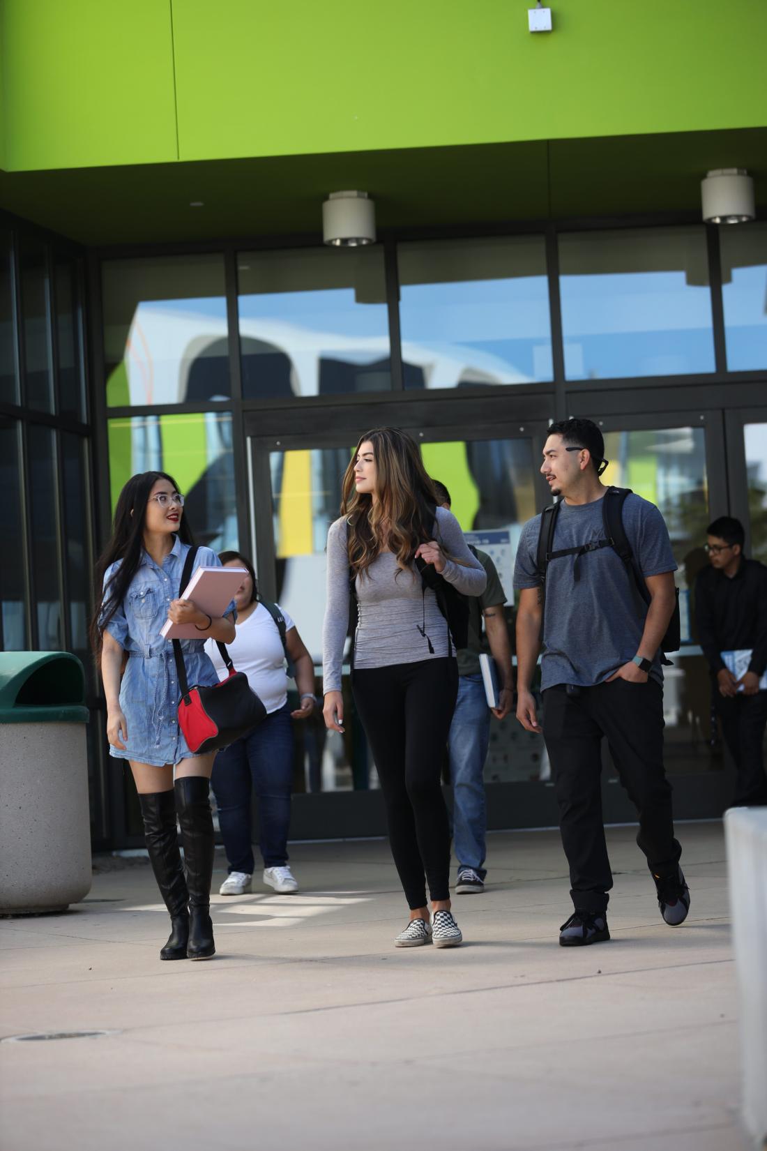 Students walking out of school building