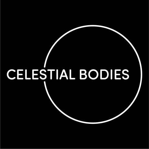 celestial bodies white text on black background