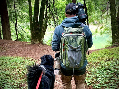 Professor walking with his dog